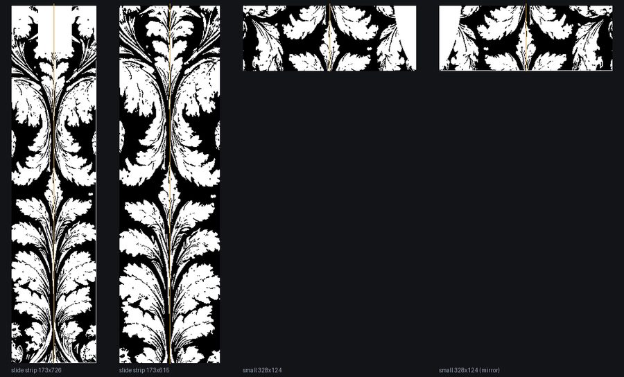 Two tall narrow grip panels and two small rail panels with the engraving centred on each piece